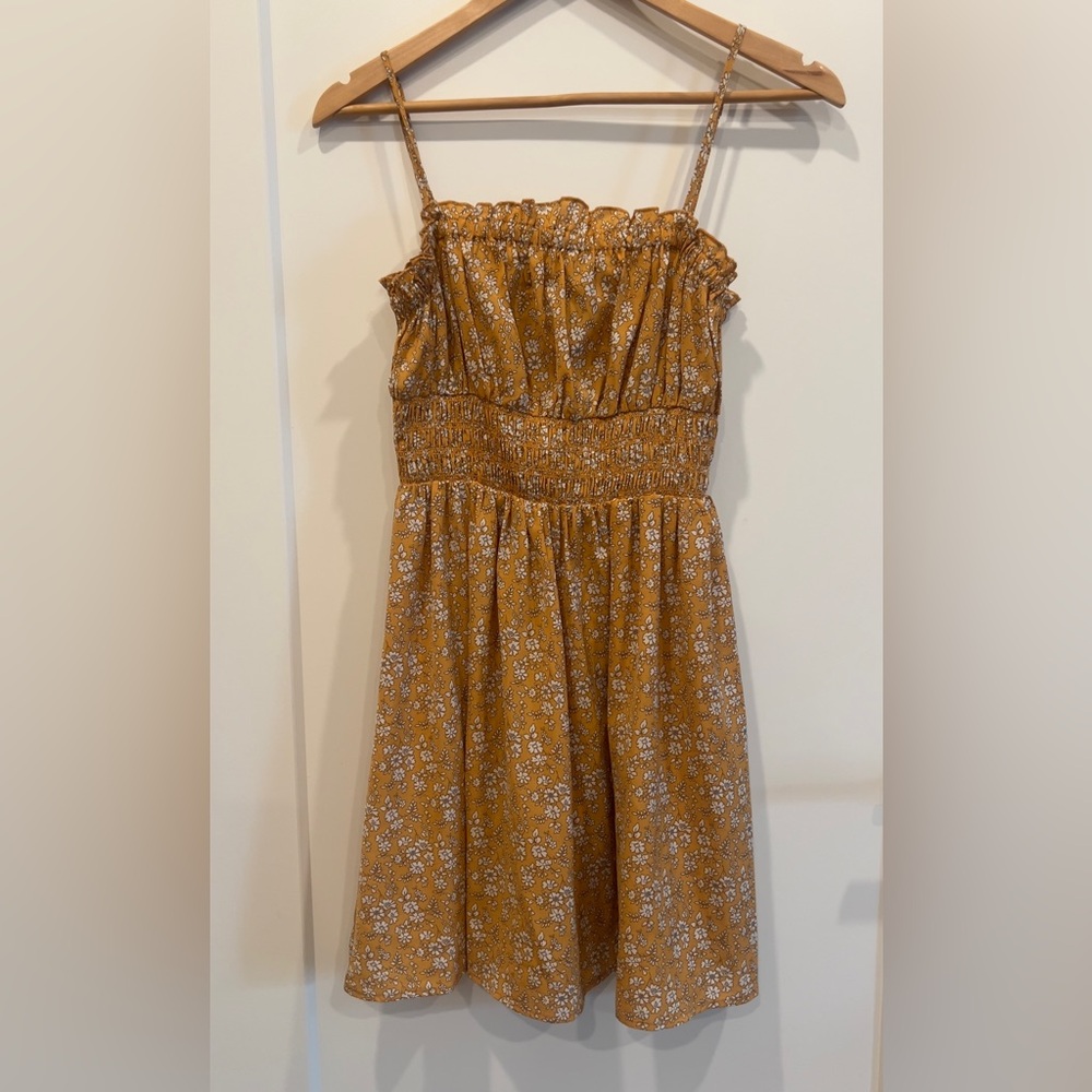 Lush-Mustard Floral Smocked Sundress